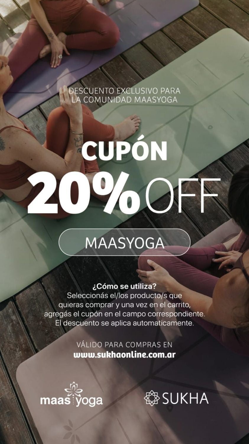 20% off en Sukha para la comunidad Maas Yoga. Cupón MAASYOGA.